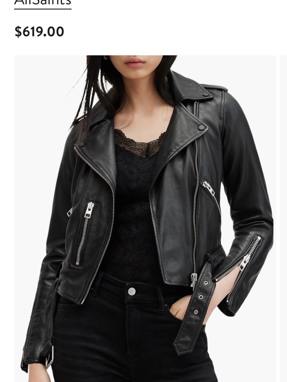 AllSaints Balfern Black Leather Biker Jacket US 8 UK 12